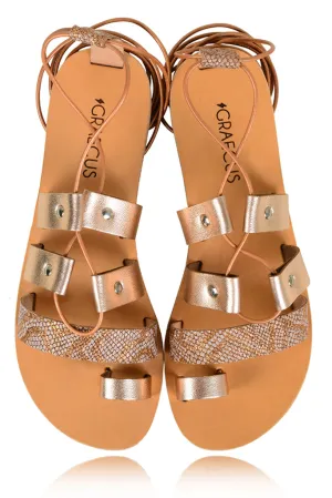 Aphrodite Rose Gold and Snake Leather Sandals