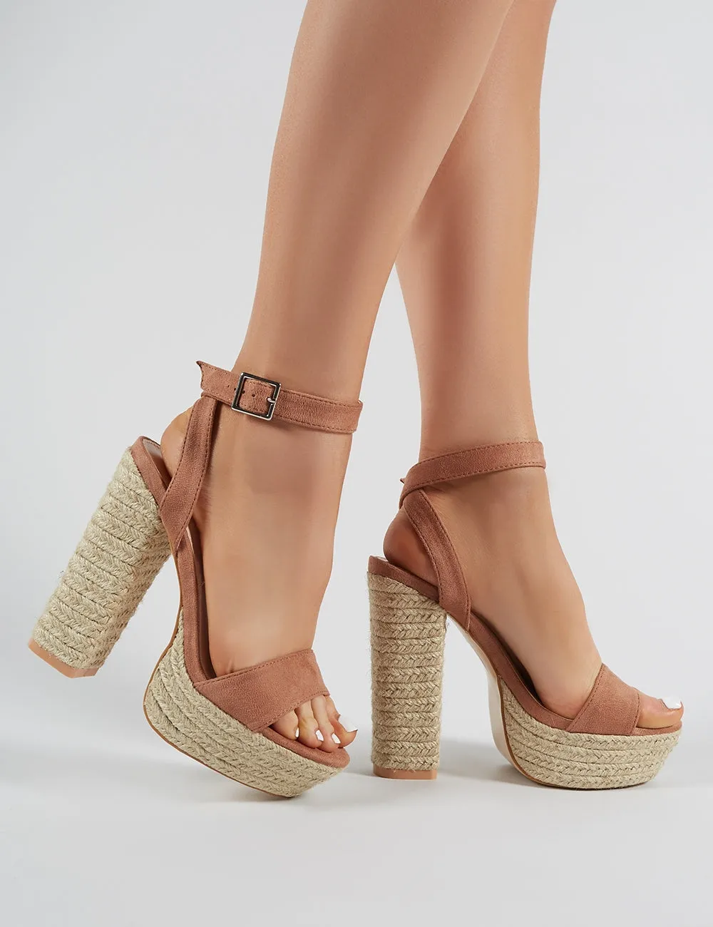 Hanalei Espadrille Block Heels in Mocha Faux Suede