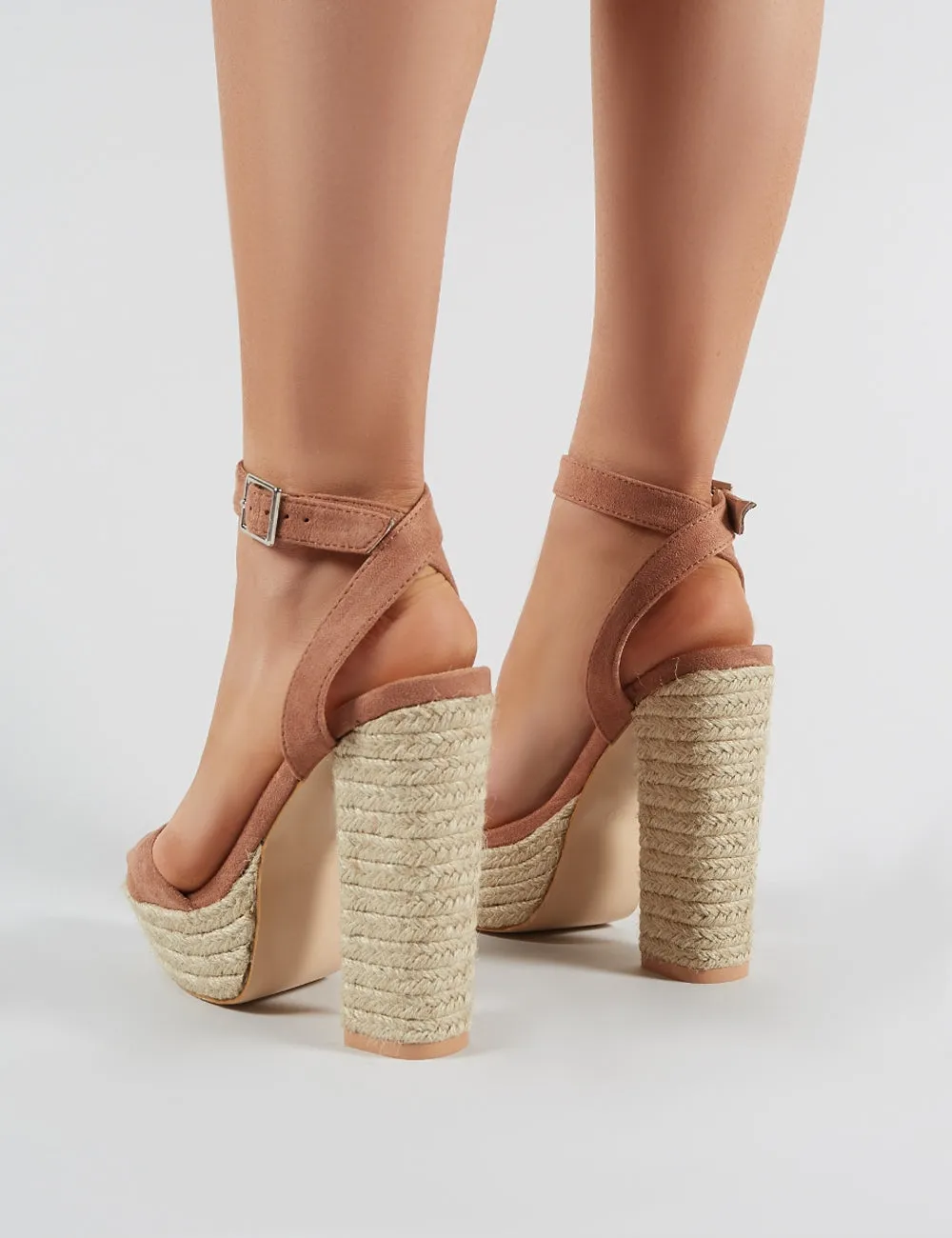 Hanalei Espadrille Block Heels in Mocha Faux Suede