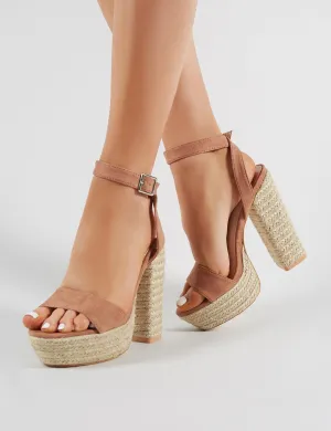 Hanalei Espadrille Block Heels in Mocha Faux Suede