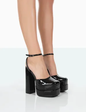 Moonchild Black Patent Closed Toe Statement Platform Block Heels