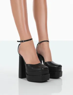 Moonchild Black Pu Closed Toe Statement Platform Block Heels