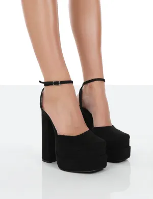 Moonchild Wide Fit Black Faux Suede Closed Toe Statement Platform Block Heels