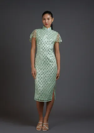 Periwinkle Sequinned Qipao (Green Apple)