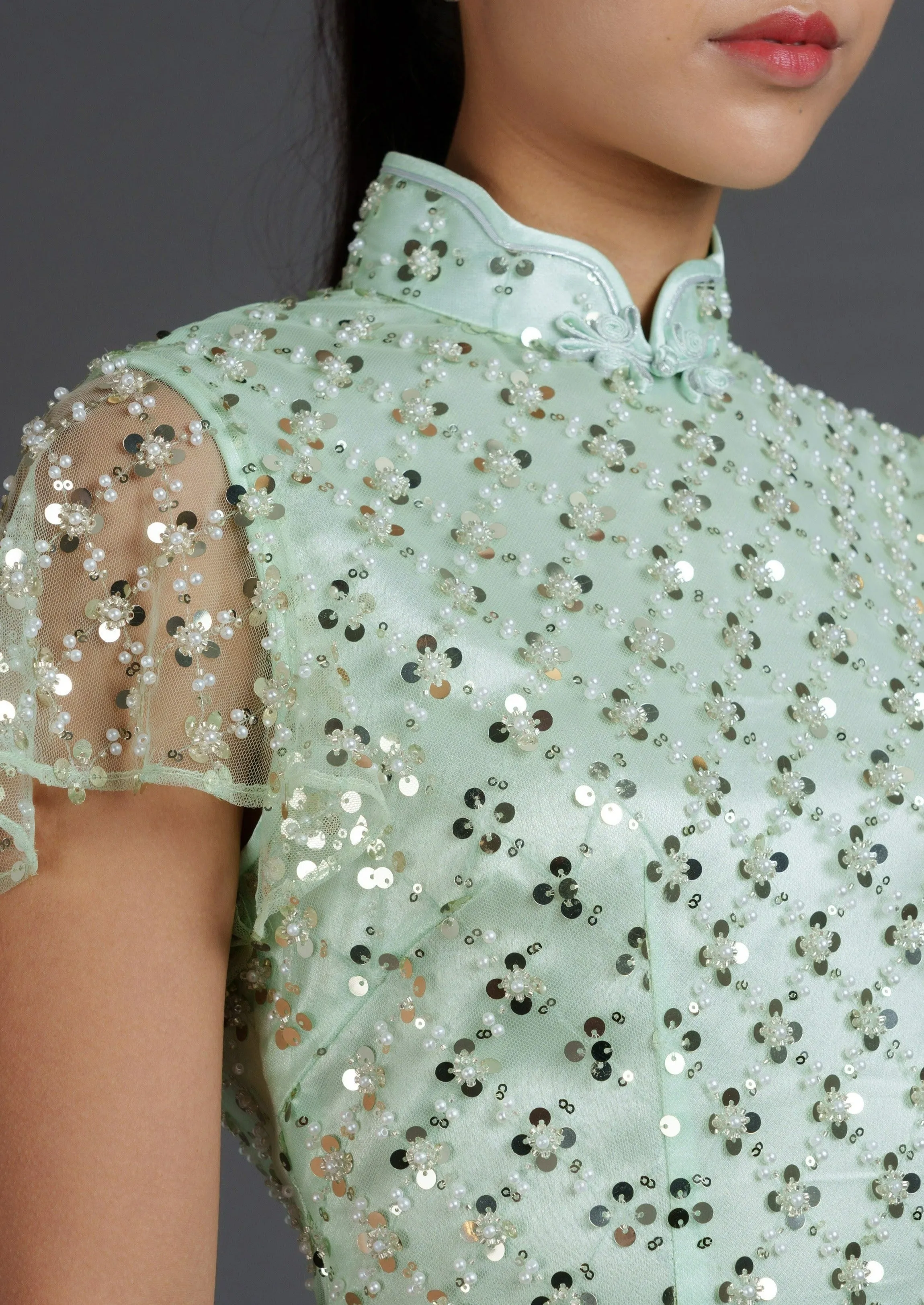 Periwinkle Sequinned Qipao (Green Apple)