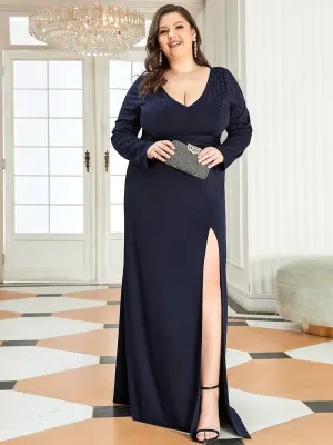 Plus Size Sequin Front Slit Mother of the Bride Dress