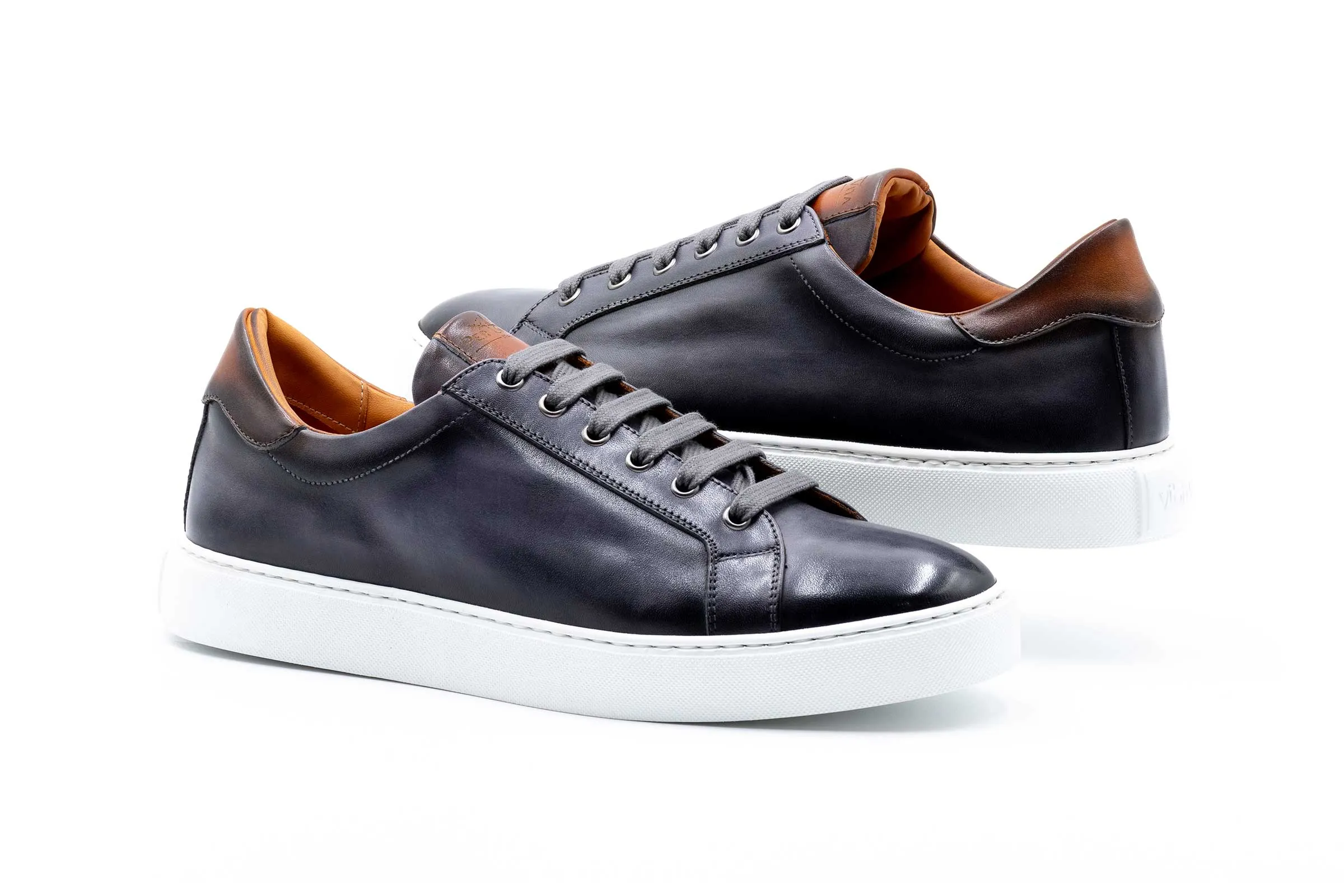 Positano Italian Saddle Leather Sneakers - Fumo