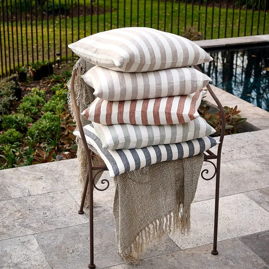 Santi Linen Outdoor Cushion - Off White/Nutmeg Stripe 