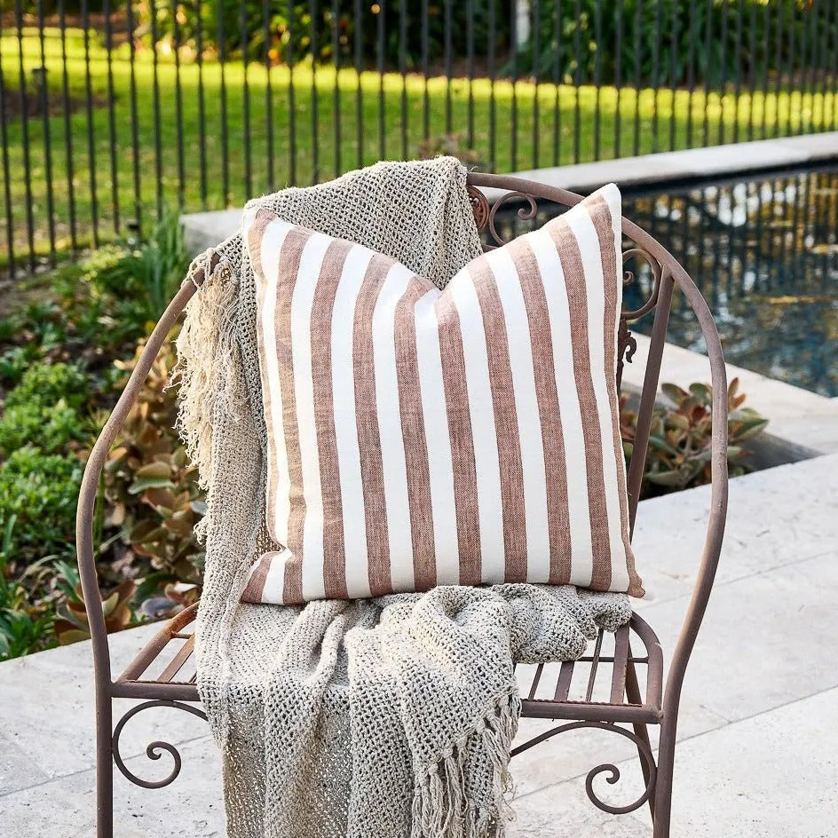 Santi Linen Outdoor Cushion - Off White/Nutmeg Stripe 