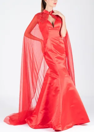 Trumpet Vines Strappy Bridal Gown w Qipao Cape - RTW