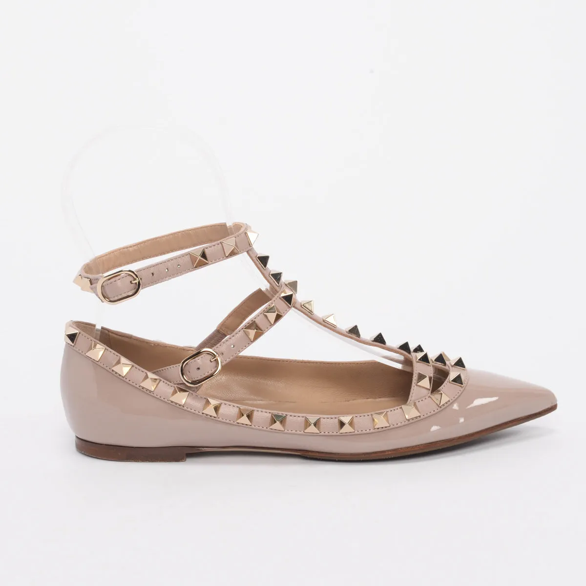 Valentino Poudre Patent Rockstud Cage Flats 35.5