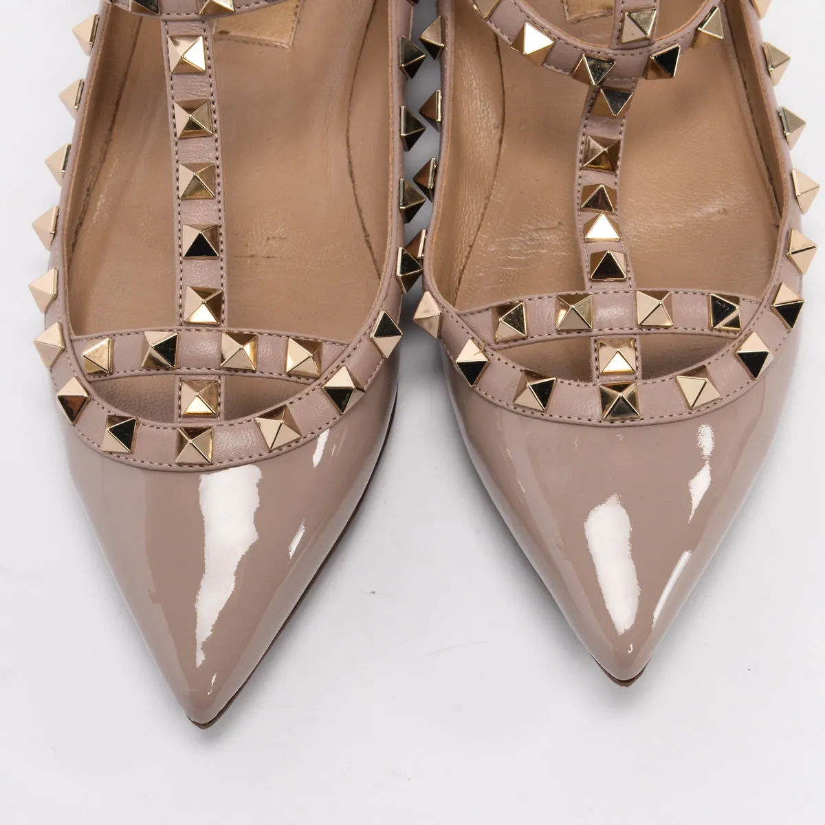 Valentino Poudre Patent Rockstud Cage Flats 35.5