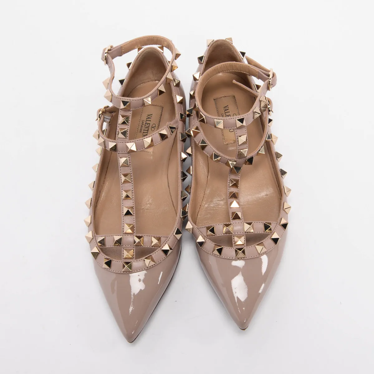 Valentino Poudre Patent Rockstud Cage Flats 35.5