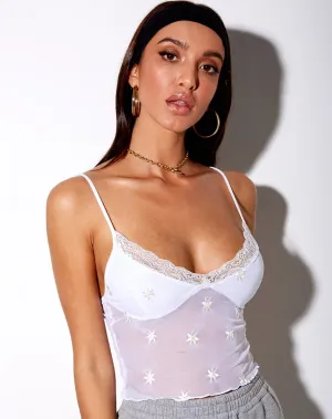 Yenika Crop Top in White Daisy Embro with White Lace